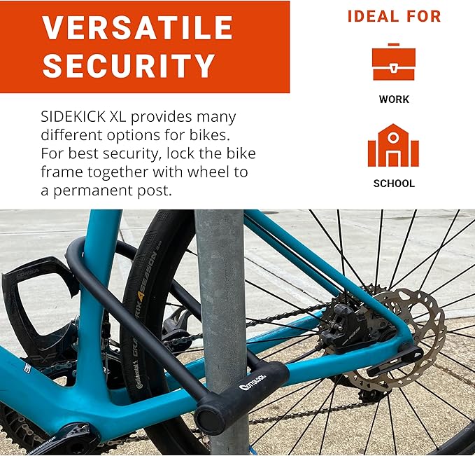 OTTOLOCK Sidekick XL Full-Size U-Lock - Heavy Duty Anti Theft Bicycle U-Lock with Keys, Silicone-Coated, Bike Accessories, Orange