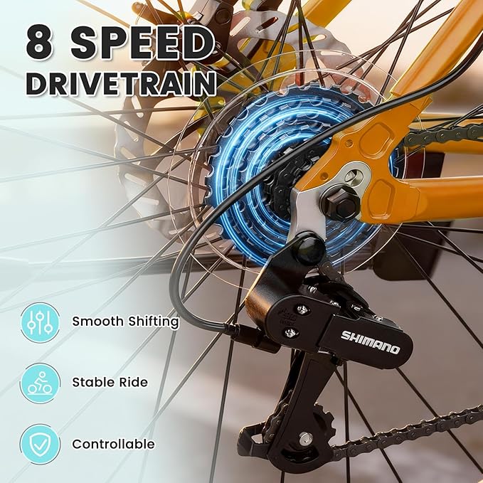 NAIZEA 700C Hybrid Bike for Adults, Aluminum Frame Step-Over Bicycle, 8-Speed Vintage Retro Road Bike for Men and Women, City Commuter Cycling, Multiple Colors