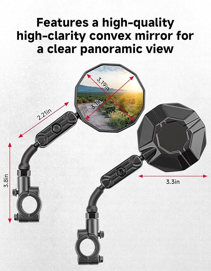 KEMIMOTO Bike Mirror Handlebar Mount 2pcs, Aluminum 360° Adjustable Foldable Rear View Mirror, Silicone-Enhanced Ball Joint – Extra Stability Mountain Bikes, E-Bikes, Scooters & Cycling Accessories
