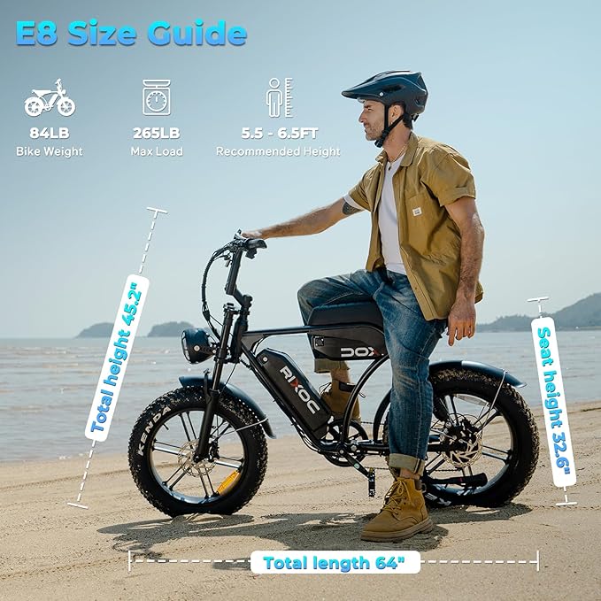 E8 Electric Bike for Adults, 1500W Motor (Peak), 30 MPH Ebike, 20'' Fat Tire Commuter E-Bike with 48V 15.6AH Battery, Full Suspension Mechanical Disc Brakes, E Bike for Snow, Sand, Road