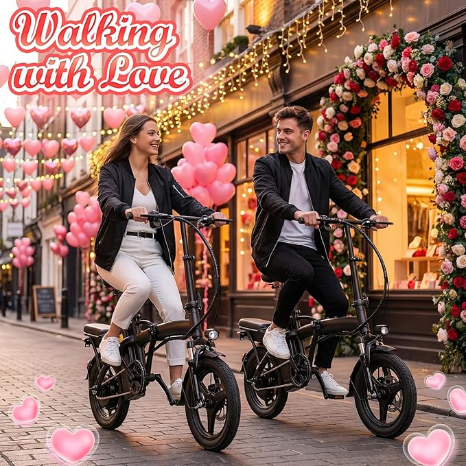 Electric Bike for Adults & Teens, Commuter City Folding Electric Bicycle, 560W Motor and 48V Battery, 24MPH 3 Level Pedals Assist, Dual Disc Brakes,14" Compact Foldable Ebike (2 Count)