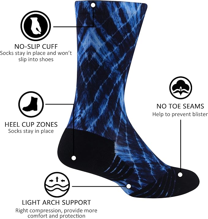 HUSO Unisex Funky Digital Printed Athletic Crew Hiking Cycling Socks 4 Pairs