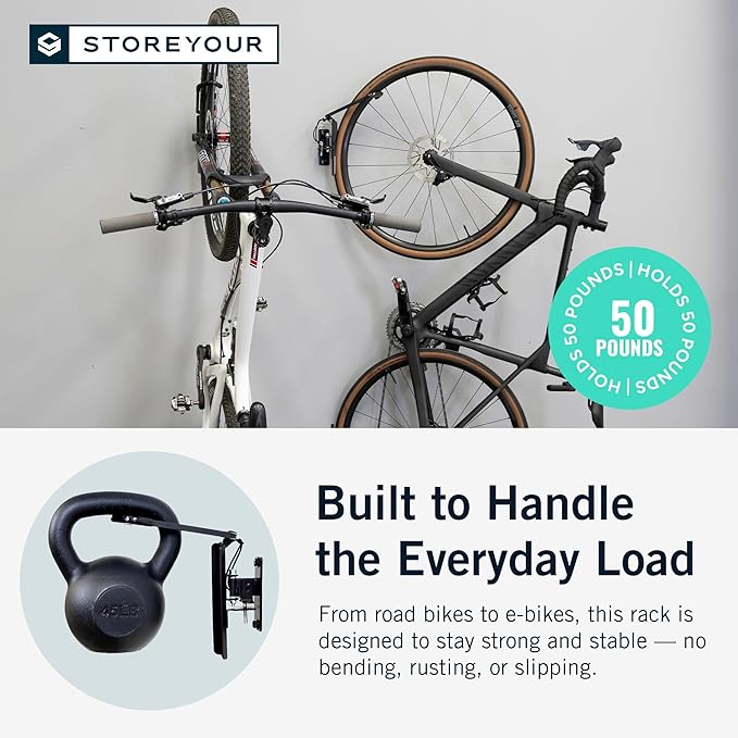 StoreYourBoard Bike Swivel Rack – Wall Mounted Garage Bike Storage, Vertical Bike Rack with 120° Swivel Hanger & Stopper – Space-Saving Bike Rack Garage Mount for Kids Bikes, BMX