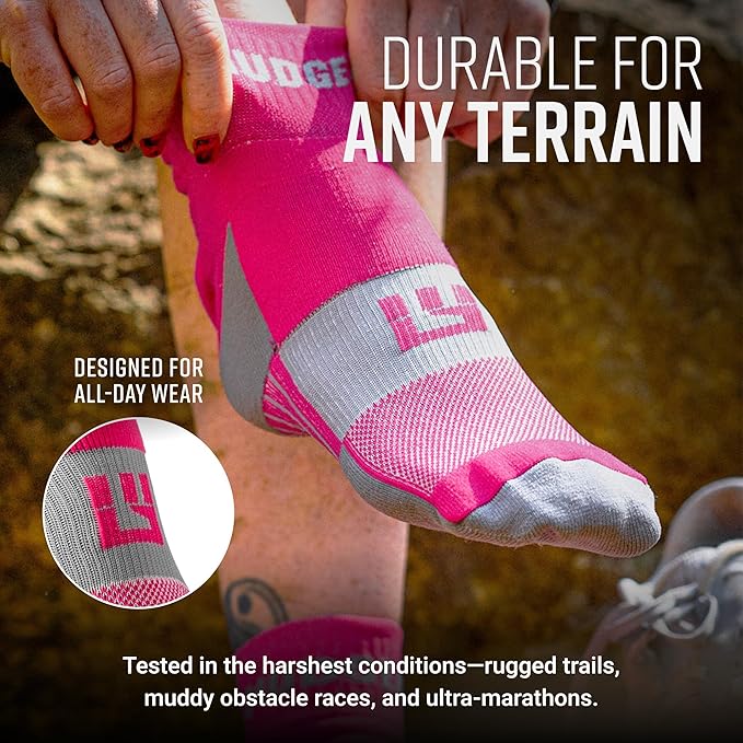 MudGear Quarter Crew Trail Socks, Blister-Resistant, Sweat-Resistant & Quick-Drying, Cushioned Footbed, Made in USA, 2-Pack