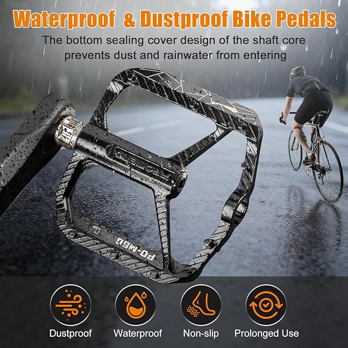 SYACHI Bike Pedals, Mountain Bike Pedals with Non-Slip Pins, 9/16 Inch Aluminum Alloy Bicycle Pedals for MTB Road BMX Bikes - Wide Paltform & Lightweight, Black