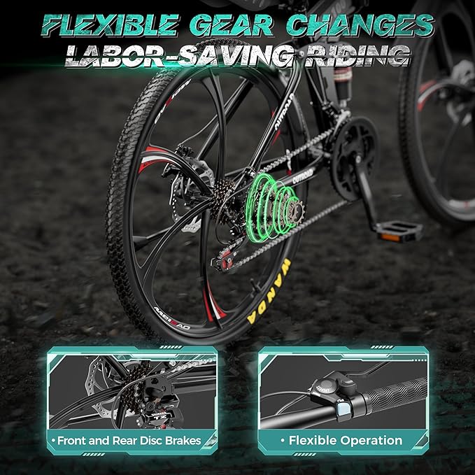 26 Inch Adult Folding Mountain Bike, 21 Speed Foldable Bicycle with Full Suspension, High Carbon Steel Frame, Folding Bikes for Men/Women/Teen, Dual Disc Brake