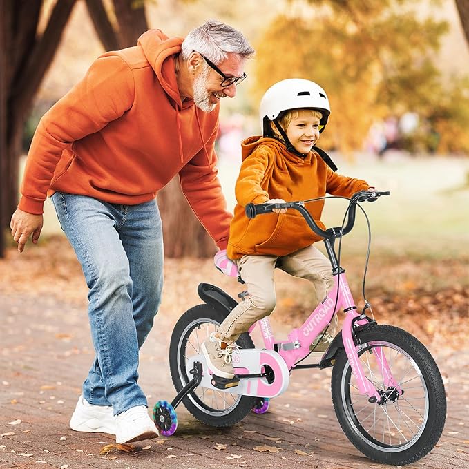 Outroad Kids Bike for Boys Girls Age 3-9 Years Old, 14 16 18 Inch Kid's Bike with Training Wheels, Children Bicycles for Toddler, Blue and Red