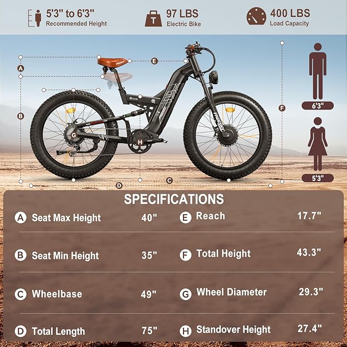 FREESKY 4000W Dual Motor Electric Bike for Adults, 48V 30AH Samsung Cells Battery 120Miles Range, 40MPH AWD Fast E-Bike, 26" Fat Tire Full Suspension Electric Mountain Bike, UL2849 Certified by TÜV