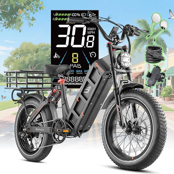 [2026] eAhora Juliet Pro 2 Electric Bike for Adult, 5400W/1200W | Dual Motor | 43Mph/31 Mph | 70Ah/60Ah 200+Miles Long Range | 20 Inch Fat Tire | for Commute | Delivery | Women