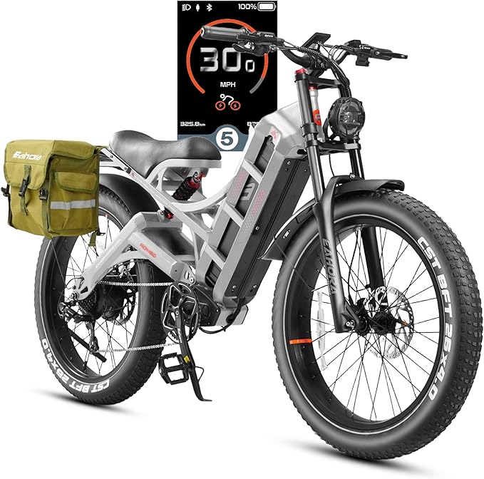 eAhora Romeo Pro 3/2 [2026] 46-50 Mph Electric Bike for Adults, Peak 5600W Dual Motor Ebike, 60V/52V 80Ah/70Ah 250 Miles Long Range E Bike, 26”*4.0 Fat Tire Air Full Suspension Off-Road E-Bike
