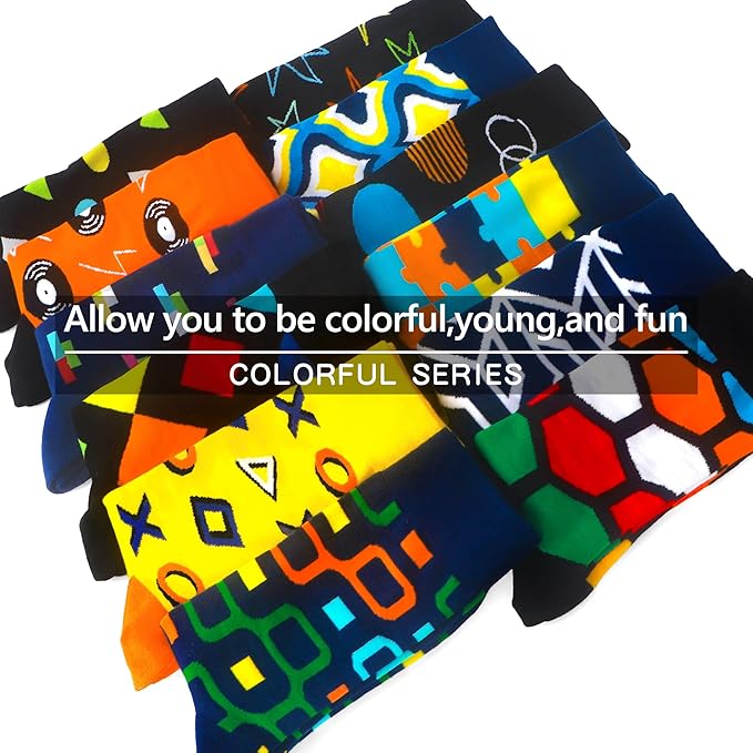 WeciBor Men's Dress Funny Crazy Colorful Novelty Combed Cotton Crew Socks 12 Pack - Size 7-10/10-13/13-15