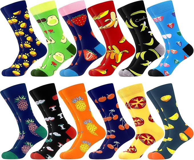 WeciBor Men's Dress Funny Crazy Colorful Novelty Combed Cotton Crew Socks 12 Pack - Size 7-10/10-13/13-15