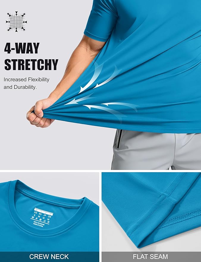 MAGCOMSEN Men's Short Sleeve UPF 50+ T-Shirt Quick Dry Workout Athletic Running Swim Tops Tee Rash Guard Performance Shirts