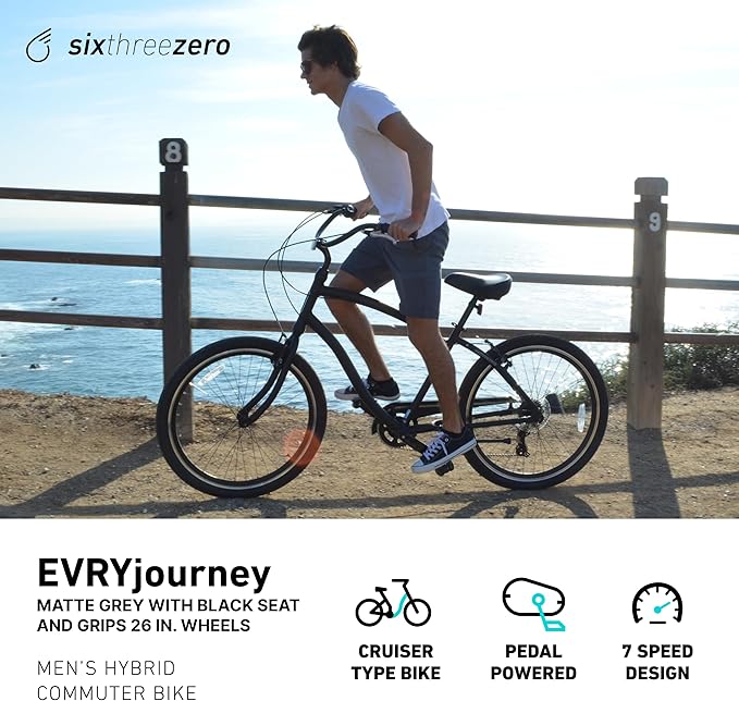 sixthreezero EVRYjourney Men's Steel Beach Cruiser Bike, Hybrid Bicycle with Rear Rack and Fenders, 26-Inch Wheels, Multiple Speed Options and Color Options