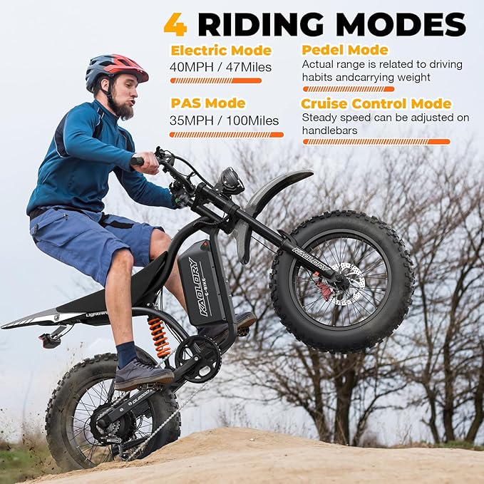 Electric Bike for Adults - Peak 3000W, 60V 32Ah Battery, 40MPH, 100 Miles Range, 20" Fat Tire Ebike with Hydraulic Brakes, Teens Electric Dirt Bike for Mountain, Snow, Sand, Commuter UL