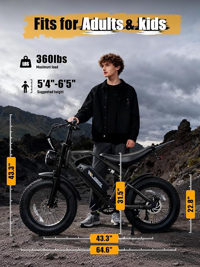 V100/V200 1500W Peak Electric Bike for Adults, 28MPH 48V13&20.8 Ah Removable Battery, 16/20"x4.0" Fat Tire, 7-Speed E-Bike with Dual Suspension – Commuter Ebike for Men & Women