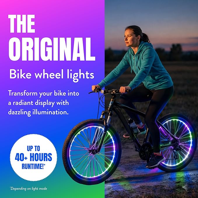 Activ Life 2-Tire Pack LED Bike Wheel Lights with Batteries Included, Get 100% Brighter and Visible from All Angles for Ultimate Safety and Style