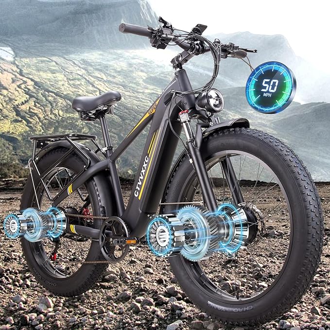 Electric Bike for Adults Men 50MPH - 8000W Peak Dual Motor Ebike,Fast AWD E Bikes,52V 26Ah 95Miles Long Range,Adjustable Stem,Dual Hydraulic Brakes,26" Fat Tire E-Bike for Commuter Mountain Off-Road