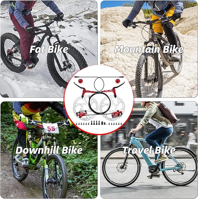ZTZ eBike Hydraulic Brake Set with 160mm Rotors,2-Piston 2-PIN Power-Off Hydraulic Disc Brake for E-Bike,Left Front 950mm Right Rear 1880mm Electric Bike Hydraulic Brakes