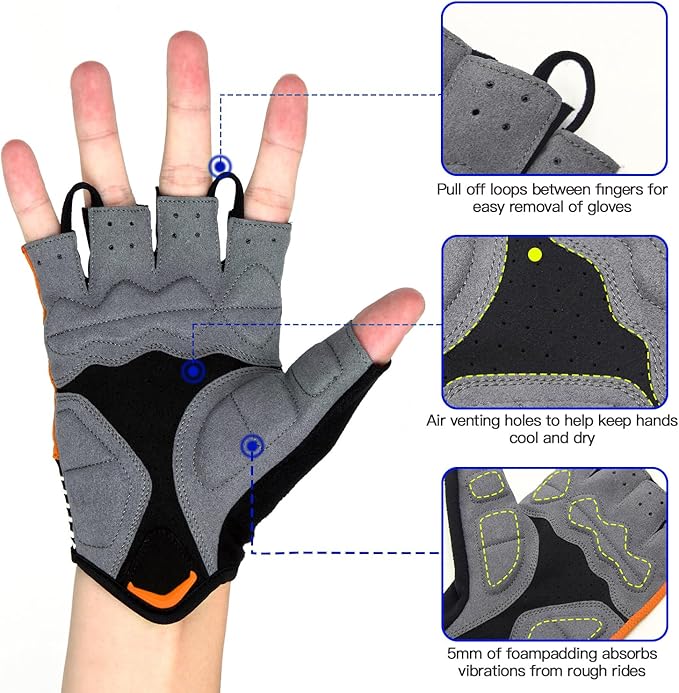Souke Sports Cycling Bike Gloves - Padded Half Finger Bicycle Gloves with Shock-Absorbing, Anti-Slip, Breathable MTB & Road Biking Features for Men & Women