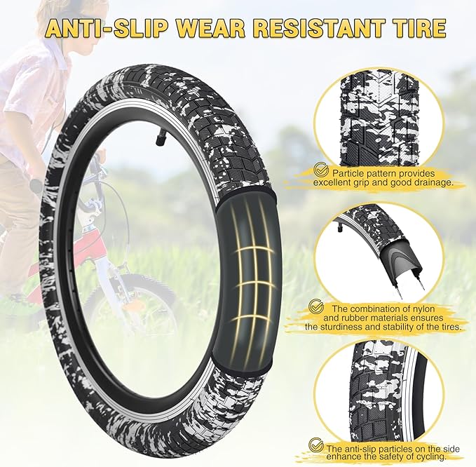 12/16/20x2.125 Bike Tires 1/2 Pack 12/16/20 Inch Kids Folding Replacement Tire/Tube Suitable for Tires 12/20x2.1 12/16/20x2. 125 12/20x2.25, Multiple Colors