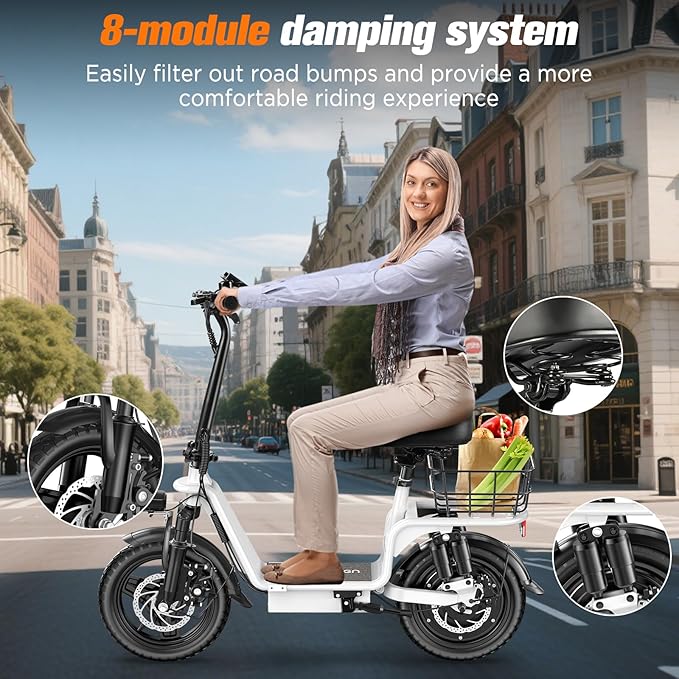 Electric Scooter Adults, 1300W/900W Peak Motor, Electric Scooter with Seat, 48V 13Ah/10.4Ah Battery, 14" Tires, 35/28 Miles Range, 20 MPH, 330 LBS Load, Dual Braking