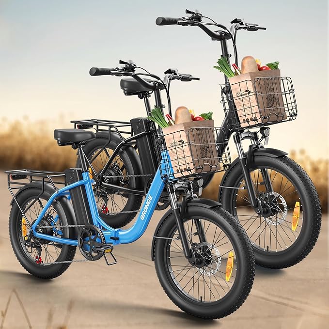 Electric Bike, 1000W Peak Folding Electric Bike, 486Wh 70 Miles Range Ebike, Waterproof Removable Battery, 7 Speed, 25 MPH Max, 20" Step-Thru Bicycle with Front Basket