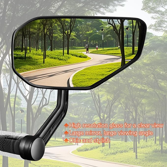 Bike Mirror, Bicycle Mirror for Handlebar Mount, Scratch Resistant Glass Lens Large Bar End Bike Rear View Mirror for E-bike, Mountain Bike, City Bikes & Scooter (Right 0.59-0.78")