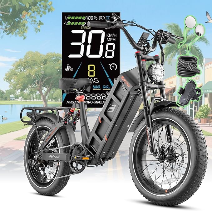 eAhora Juliet Pro 2 Electric Bike for Adult, Dual Motor | 5200W/1200W | 43/31 Mph | 70Ah/60Ah 200 Miles Long Range | 20" Fat Tire | for Commute | Delivery | Women