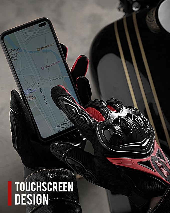 IRON JIA'S Motorcycle Gloves Full Finger Durable for Road Racing Bike Summer Spring Powersports Support Touch Screen red-XL