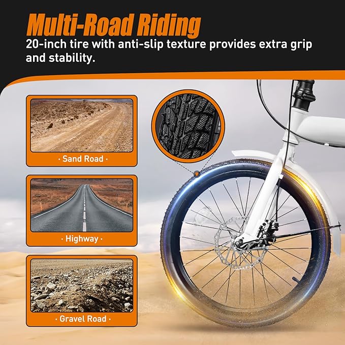 20-Inch Folding Bike with 7-Speed, Lightweight Collapsible Bicycle for City Commuting, Foldable Bikes w/ Elevable Handlebars & Adjustable Seat Height, 7-Gear Transmission Disc Brakes for Traveling