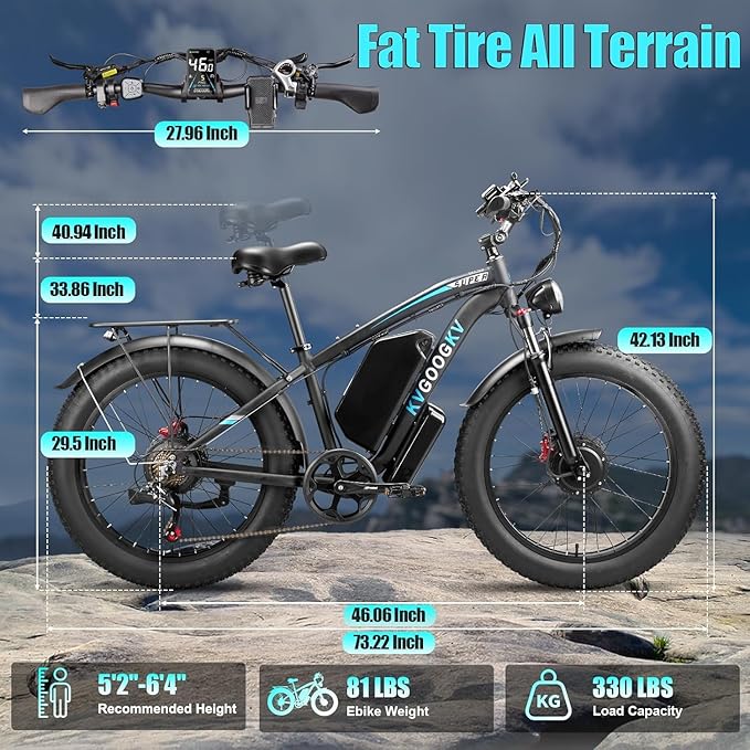 9000W Peak 58V Max-Output Ebike for Adults, Powerful 34Ah Battery Dual Motor Ebike, 47MPH Top Speed Fast E-Bike, Up to 105 Miles 24"x4.0 Fat Tires Electric Mountain Bicycle for Sand Beach Snow