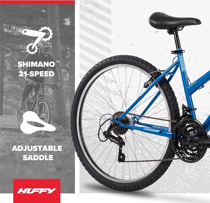 Huffy Stone Mountain Bike for Men and Women, 20”/24”/26”, 6-Speed (20”) or 21-Speed, Front or Dual Suspension (Varies), Multiple Colors, Adjustable Saddle, Shimano Equipped, All-Terrain Tires