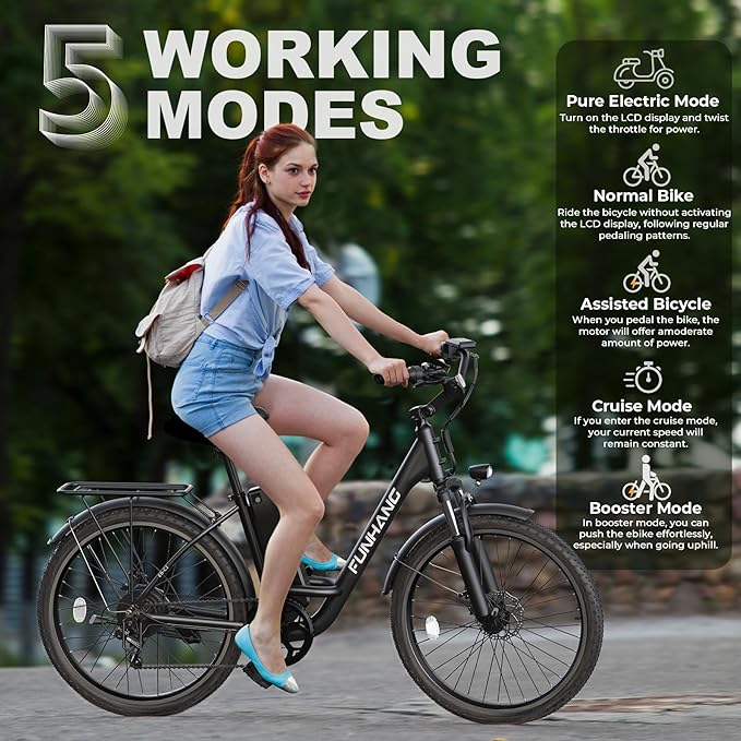 Electric Bike for Adults, 26" City Cruiser Ebike with 1000W Peak Motor, 21.7MPH 50 Miles Commuter Adult Electric Bicycles with 48V Battery, Adjustable Stem, 7-Speed, UL 2849 Certified