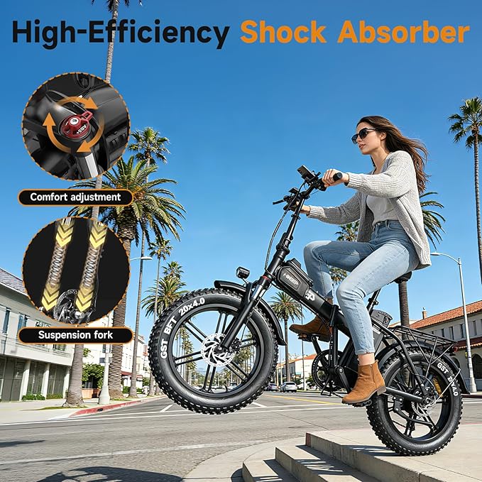 Fat Tire Electric Bike for Adults, UL2849 Certified 90% Pre-Assembled Folding E-Bike with Removable Battery & Cargo Rack
