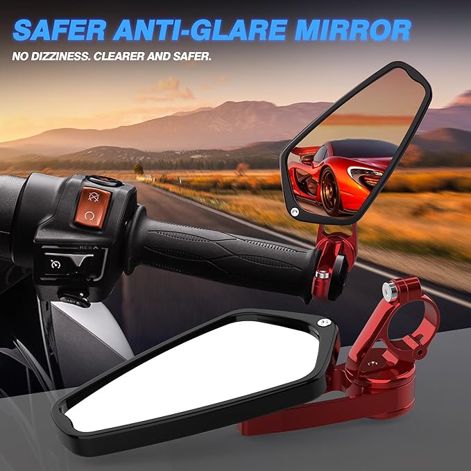 MICTUNING CNC Motorcycle Mirrors - 7/8" (22mm) Bar End Rear View Mirrors Compatible with Most Honda Grom, Yamaha, Kawasaki, Ducati, Suzuki and More - Red