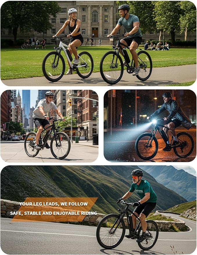 Electric Bike for Adults, 50/74 Miles 20 MPH Mountain EBike, Cadence/Torque Sensor with 500W Peak E Bike, 10.4/15.6Ah Removable Battery, 26“ Puncture-resistant Tires bike with Shimano 6-Speed