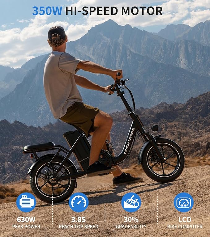 Electric Bike for Adults with Upgraded Odometer, Folding Ebike, 3 Ride Mode, Dual Disc Brake, 20-35 Miles Range & Max 20 Mph, Fork Suspension, Removable Battery, Electric Bicycle for Commuter