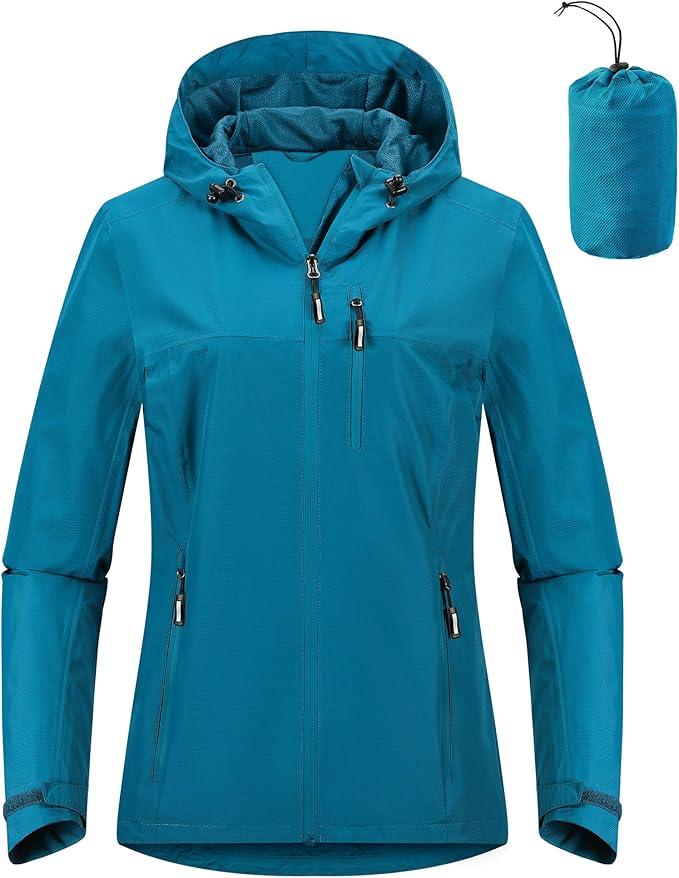 Outdoor Ventures Packable Rain Jacket Women Lightweight Waterproof Raincoat with Hood Cycling Bike Jacket