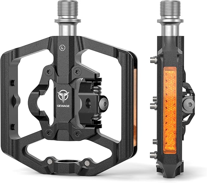 Mountain Bike Pedals with Reflector- Dual Function Plat & Clipless Pedals, Bicycle Pedal 9/16”Compatible with SPD - 3 Sealed Bearings Bicycle Platform Mountain Pedals
