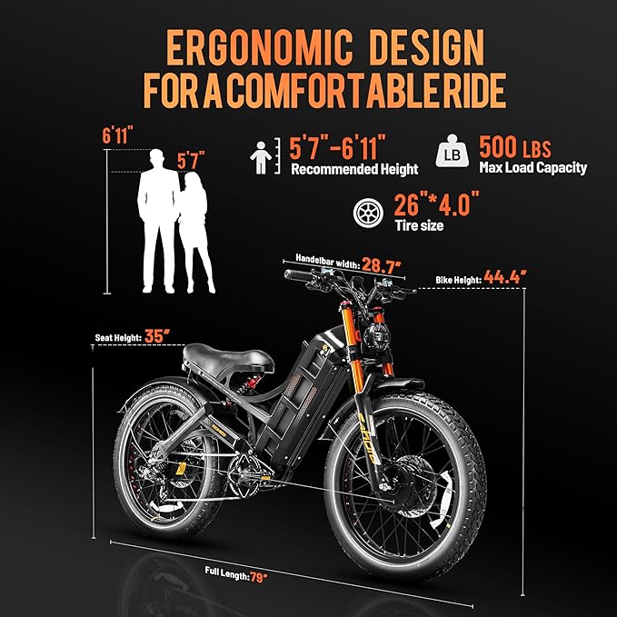 (2025 Version) Eahora Romeo Pro 2 4000W Dual Motor Ebike,46MPH 52V 70AH Battery 200Miles Long Range Ebike,Full Suspension 26'' Fat Tire Electric Bike for Adults with APP Control