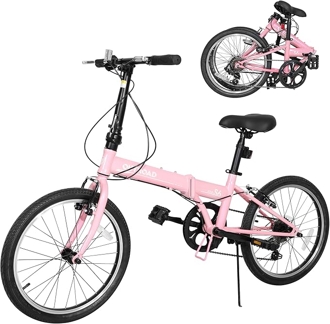 20 inch Folding Bike,7 Speed Lightweight City Commuter,Foldable Bike for Adults with Aluminum Frame Step Through Collapsible Bike for Women Men Seniors(Black/White/Blue/Pink)