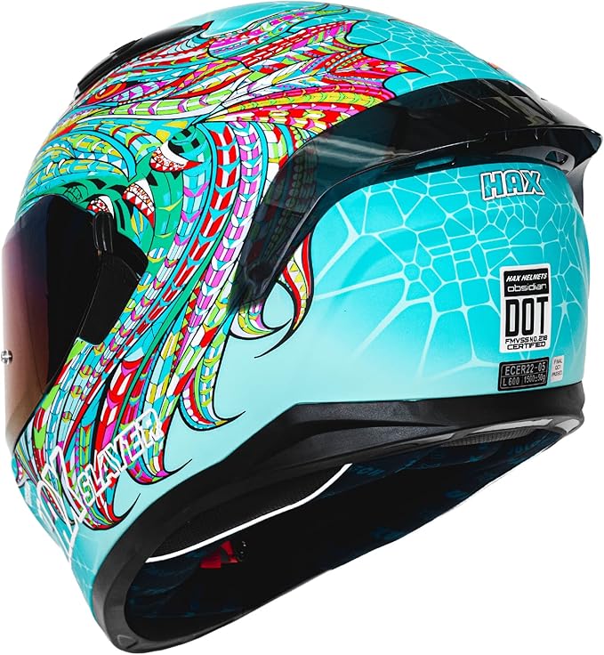 HAX Obsidian Full Face Dual Visor Adult Motorcycle Helmet for Motorbike Street Bike with Pinlock Ready DOT Approved Slayer Turquoise XXL