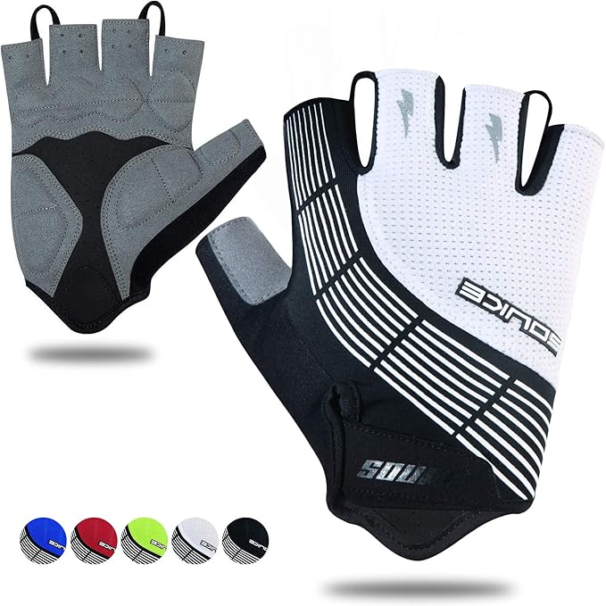 Souke Sports Cycling Bike Gloves - Padded Half Finger Bicycle Gloves with Shock-Absorbing, Anti-Slip, Breathable MTB & Road Biking Features for Men & Women