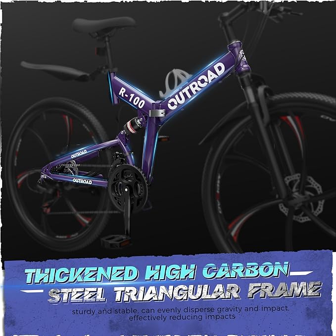 Betterland 26 Inch Adult Folding Mountain Bike, 21 Speeds Full Suspension Foldable Bikes, Dual Disc Brake, High Carbon Steel Frame Bicycle for Men Women