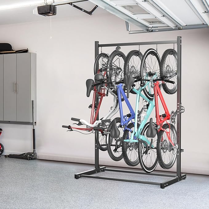 TORACK Garage Freestanding Hanging Bike Stand for Garage, Heavy Duty 5 Bikes Vertical Bike Storage Stand Floor Bike Storage Rack