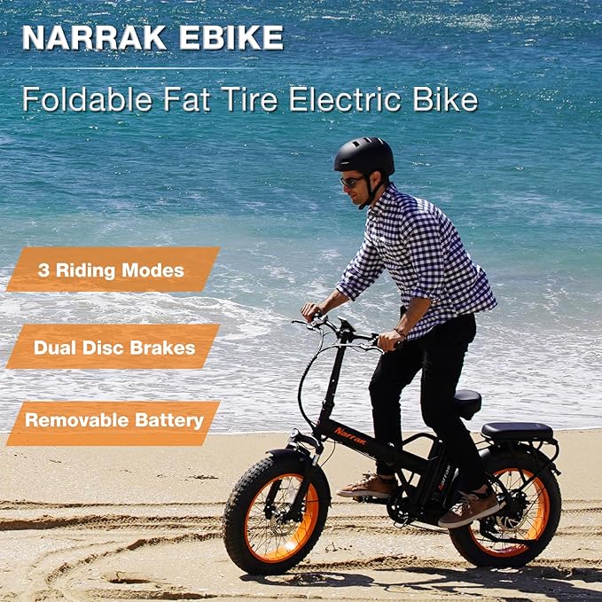 Fat Tire Folding Electric Bike, 48V & 624Wh Lithium Removable Battery, Peak 1100W Brushless Motor, Max Speed 20Mph, M5 Large LCD Display, Suspension, Step-Over/Thru Frame
