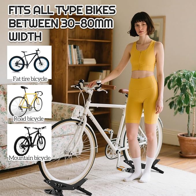 2 Pack Bike Floor Stand Adjustable Indoor Bicycle Parking Stand Fit 16-29 Wheel, Portable Bike Floor Rack for All 30-80mm Wide Tires, Mountain & Road Bicycles Indoor Outdoor Garage Storage