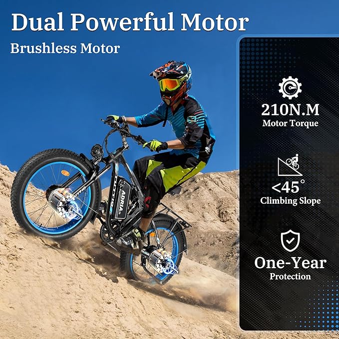 Tuttio Adria26 5000W/6000W Dual-Motor Ebike,40-46MPH Electric- Bike for Adults, 26 * 4" Fat Tire Electric Bicycle, 52V 25AH E-Bike Full Suspension Electric Dirt Bike for Off-Road Mountain Hunting