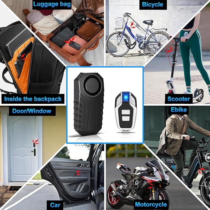 10PK Bike Alarm for Ebikes,Electric Scooter Alarm, Bike Alarm with Remote, Motorcycle Alarm Anti-Theft Vibration Motion Sensor Security Alarm System 113dB Loud IP65 Waterproof SOS Function